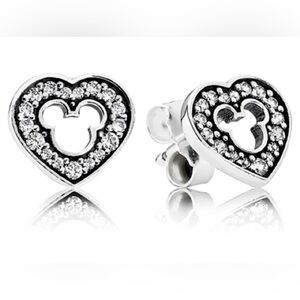 New Pandora Disney Mickey silhouette heart stud earrings with dust bag